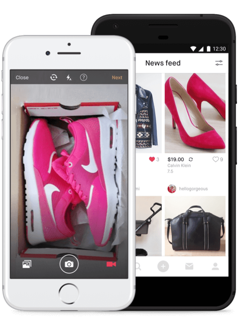 Foto de zapatos y ropa online y en una aplicación del teléfono